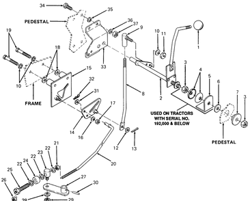 Transmission Controls Diagram and Parts List for 1320 147008-207400-130232100-131232F100-139232100 Cub Cadet Lawn Tractor
